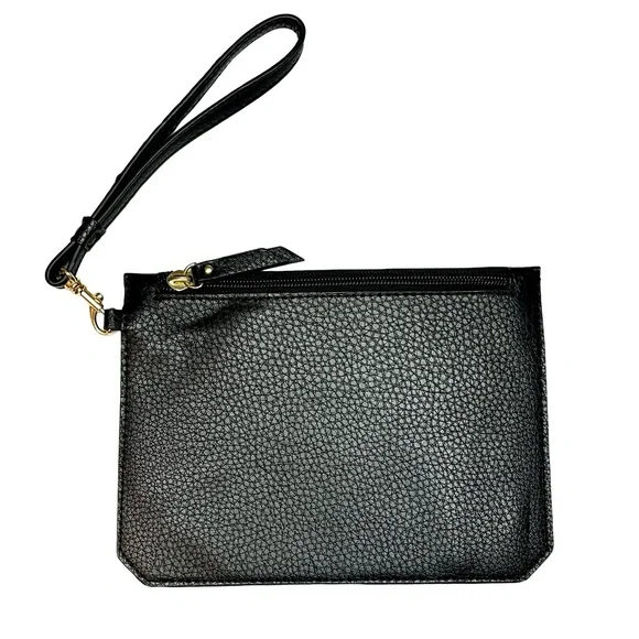 Anne Klein Black Zip Closure Lined Wristlet Clutch Bag